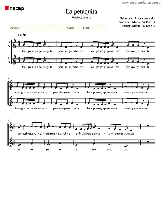 Partitura da música La Petaquita
