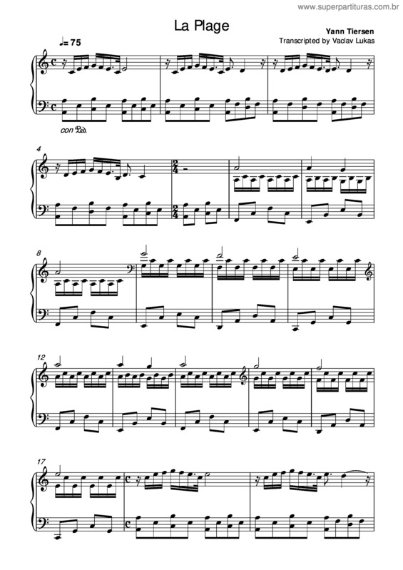 Partitura da música La Plage v.2