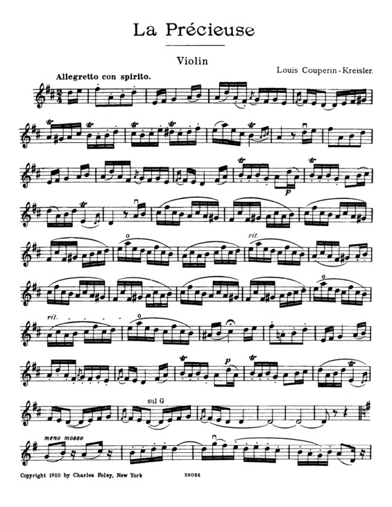 Partitura da música La Precieuse