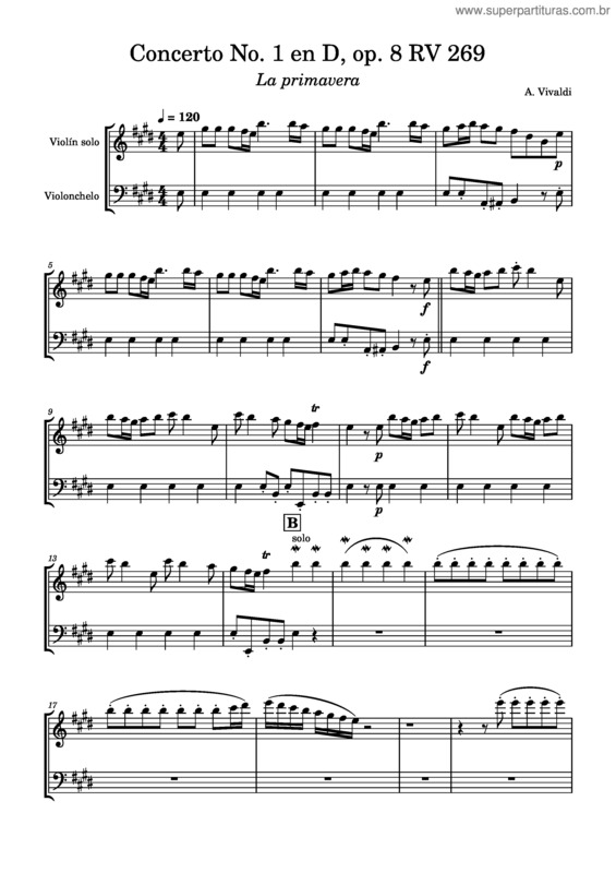 Partitura da música La Primavera  – Antonio Vivaldi
