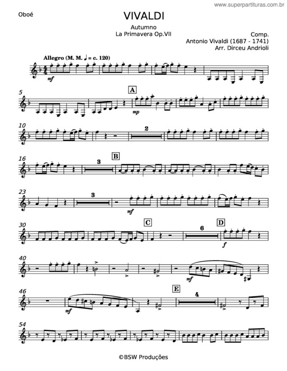 Partitura da música La Primavera – Antonio Vivaldi v.10
