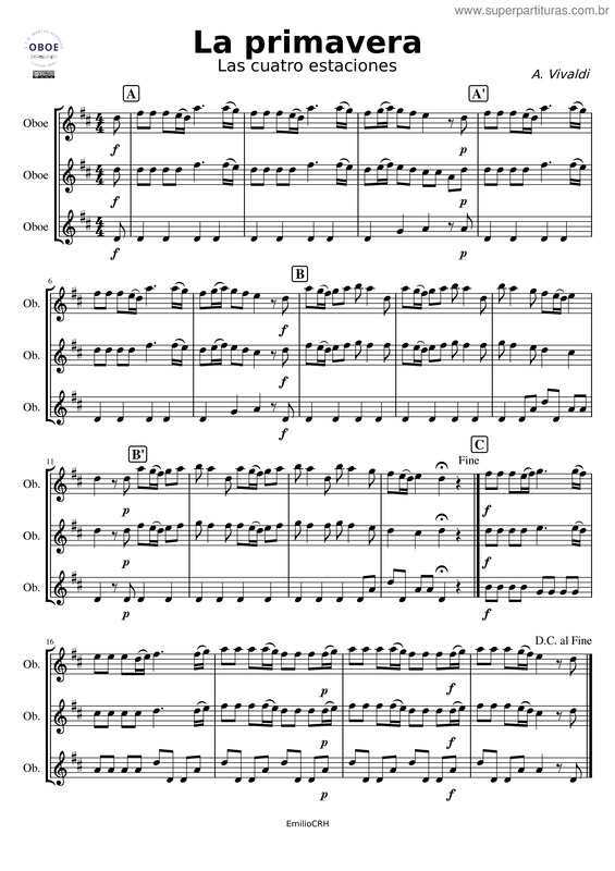 Partitura da música La Primavera – Antonio Vivaldi v.2