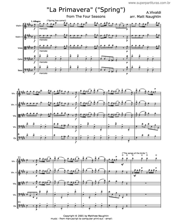 Partitura da música La Primavera – Antonio Vivaldi v.5