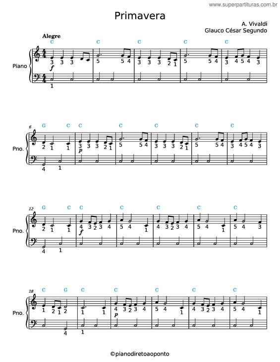 Partitura da música La Primavera – Antonio Vivaldi v.7