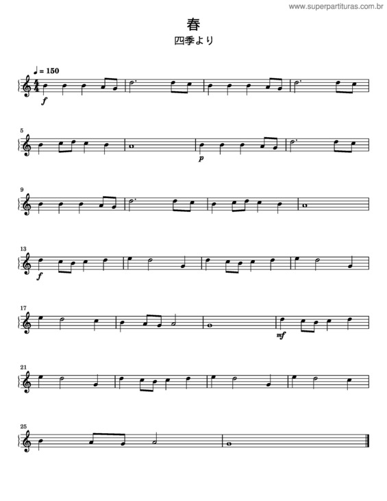 Partitura da música La Primavera – Antonio Vivaldi v.9