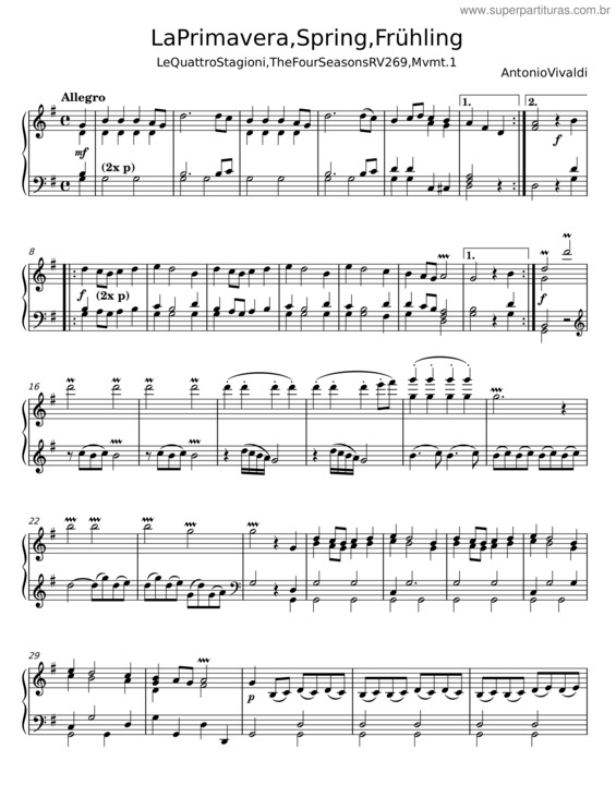 Partitura da música La Primavera, Spring, Frühling – Antonio Vivaldi