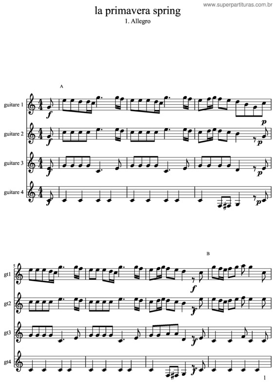 Partitura da música La Primavera Spring