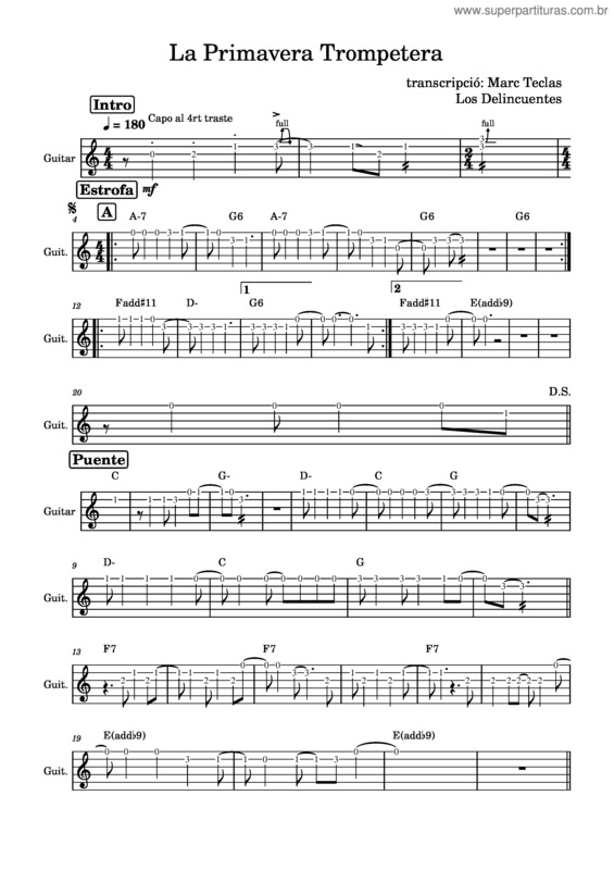 Partitura da música La Primavera Trompetera – Delincuentes