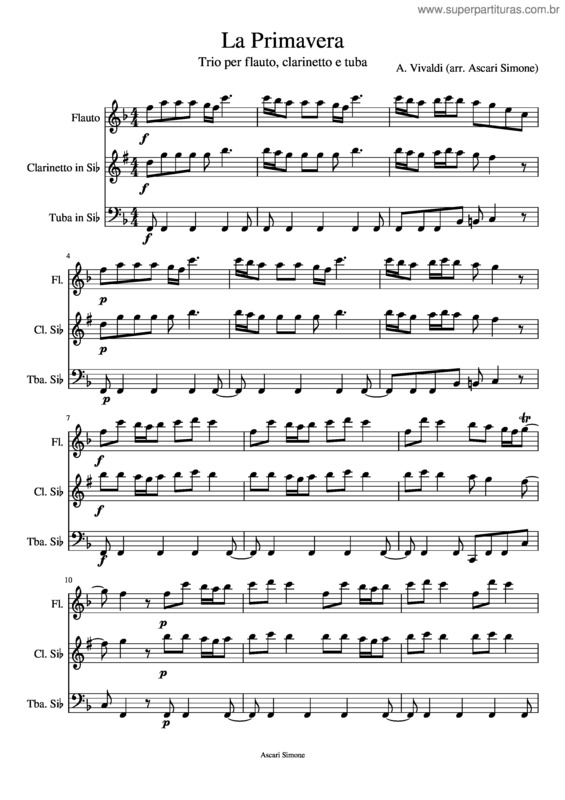 Partitura da música La Primavera