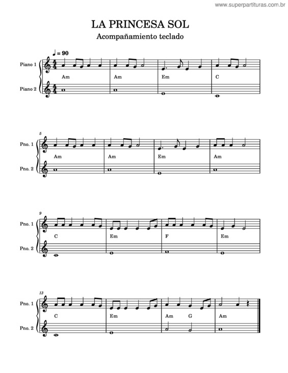 Partitura da música La Princesa Sol  Acompañamiento Teclado