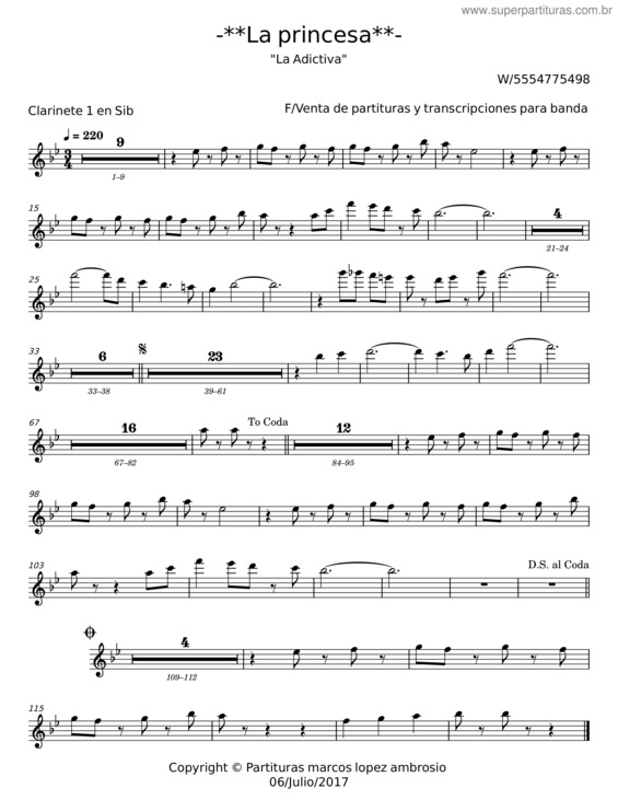Partitura da música La Princesa