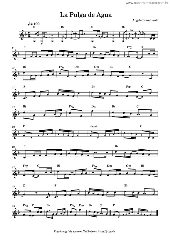 Partitura da música La Pulga De Agua – Angelo Branduardi