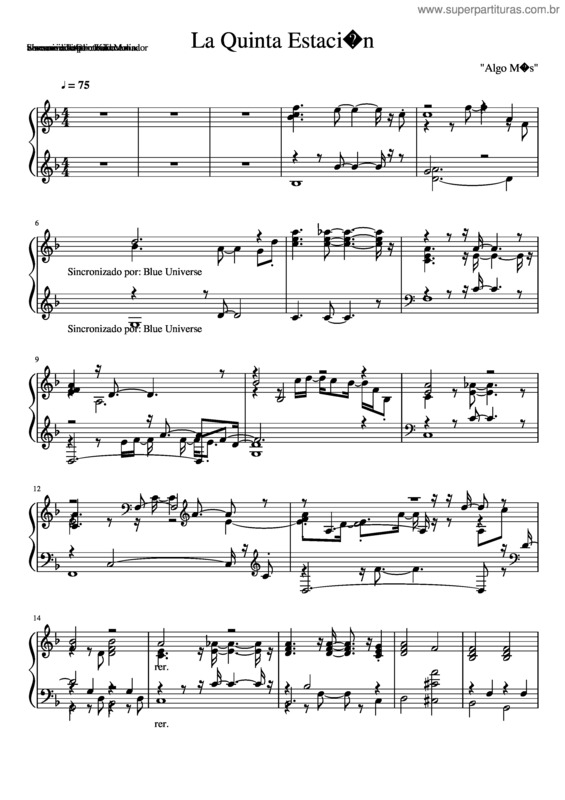 Partitura da música La Quinta Estacion Algo Mas