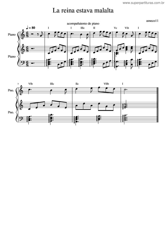 Partitura da música La Reina Estava Malalta