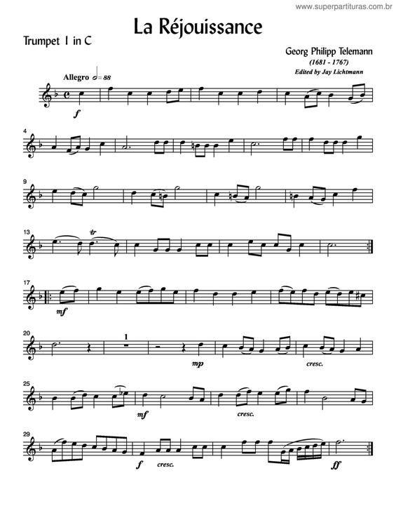 Partitura da música La Réjouissance