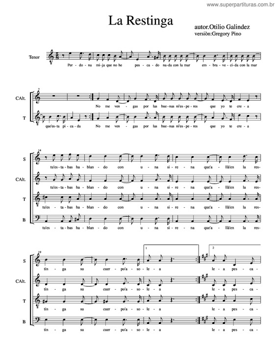 Partitura da música La Restinga