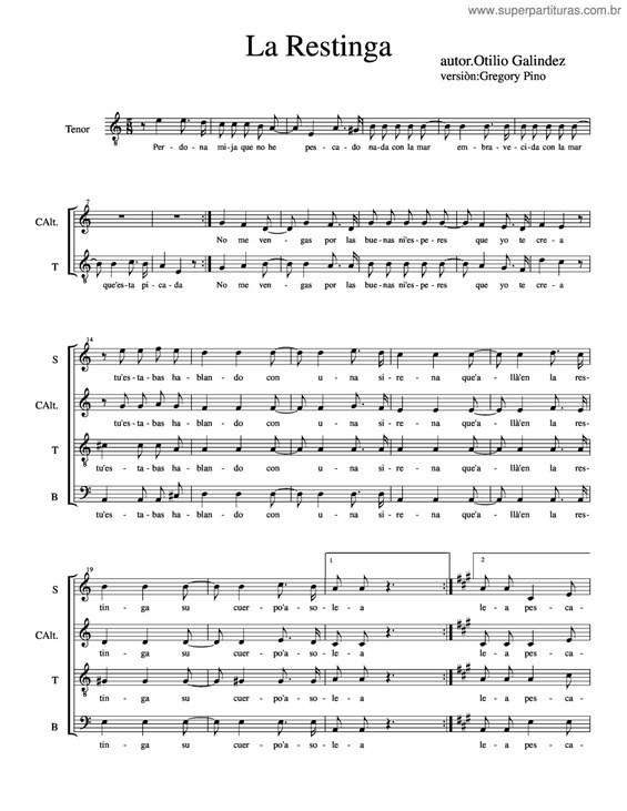 Partitura da música La Restinga