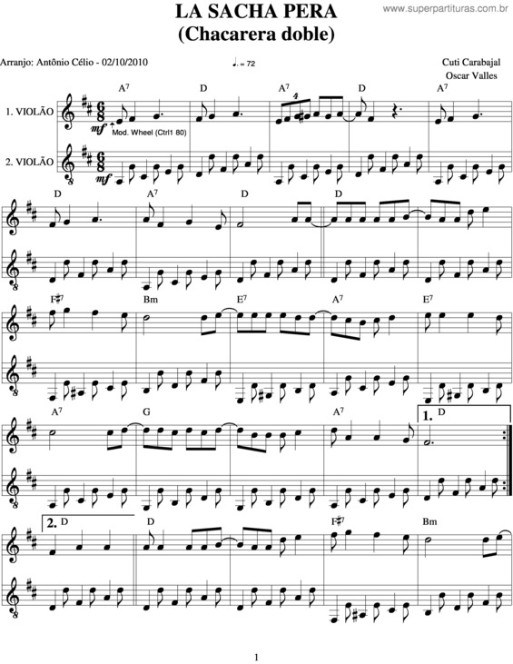 Partitura da música La Sacha Pera