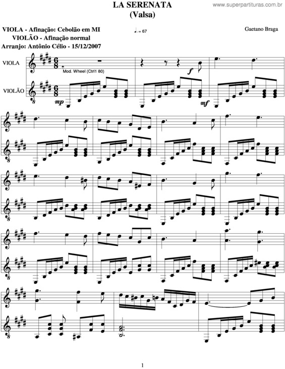 Partitura da música La Serenata