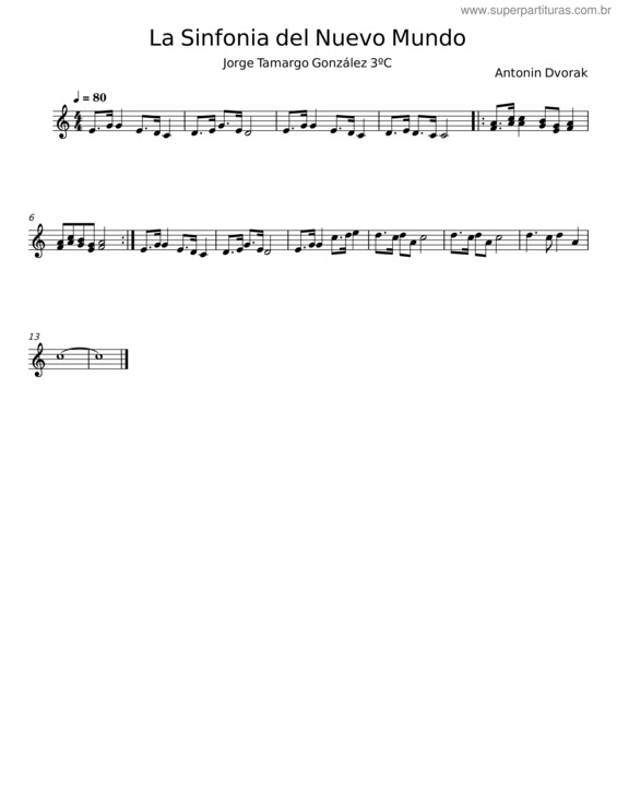 Partitura da música La Sinfonia Del Nuevo Mundo