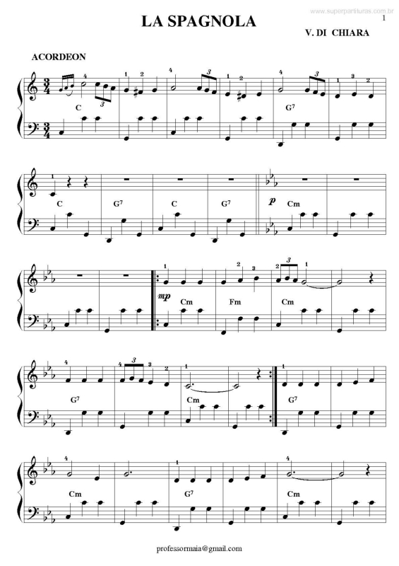 Partitura da música La Spagnola