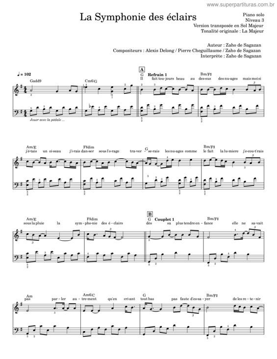 Partitura da música La Symphonie Des Éclairs – Zaho De Sagazan