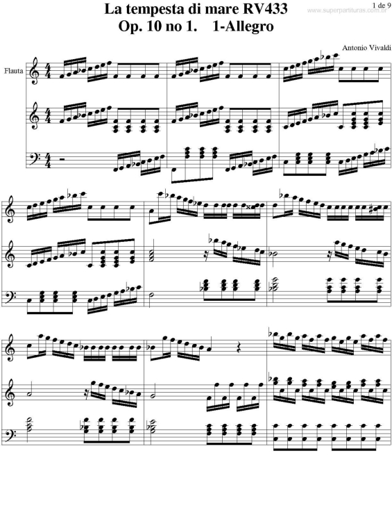 Partitura da música La Tempesta di Mare (RV 433 - Op. 10 no 1. 1 - Allegro)