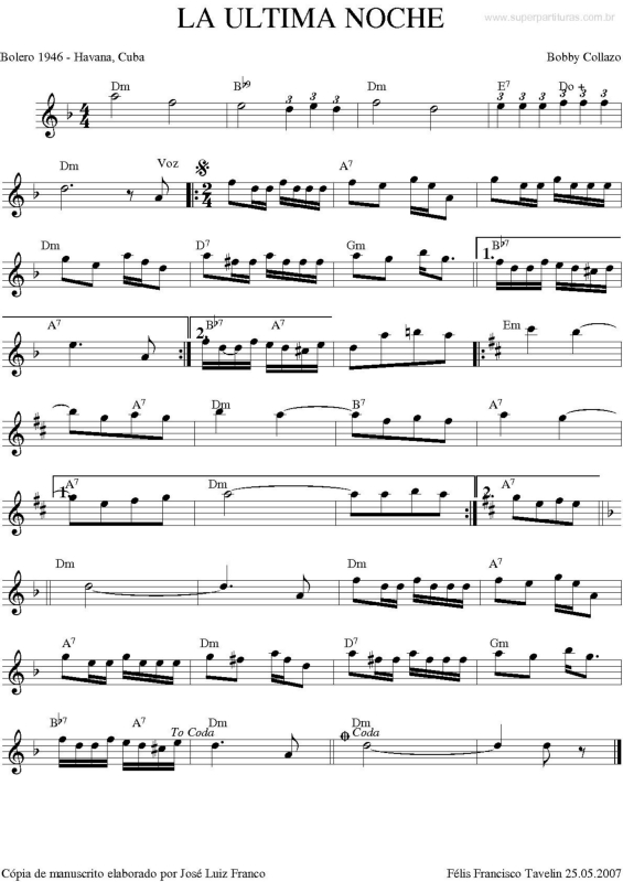 Partitura da música La UltimaNoche