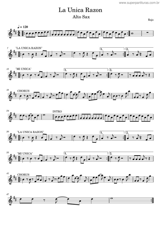 Partitura da música La Unica Razón – Rojo
