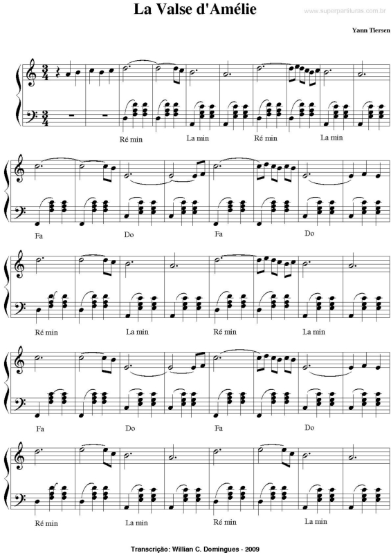 Partitura da música La Valse d` Amélie