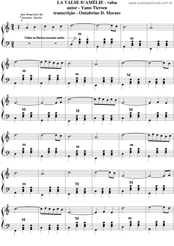 Partitura da música La Valse D`Amelie v.3