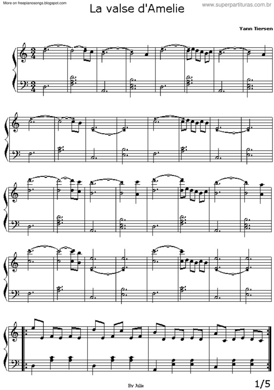 Partitura da música La Valse Damelie