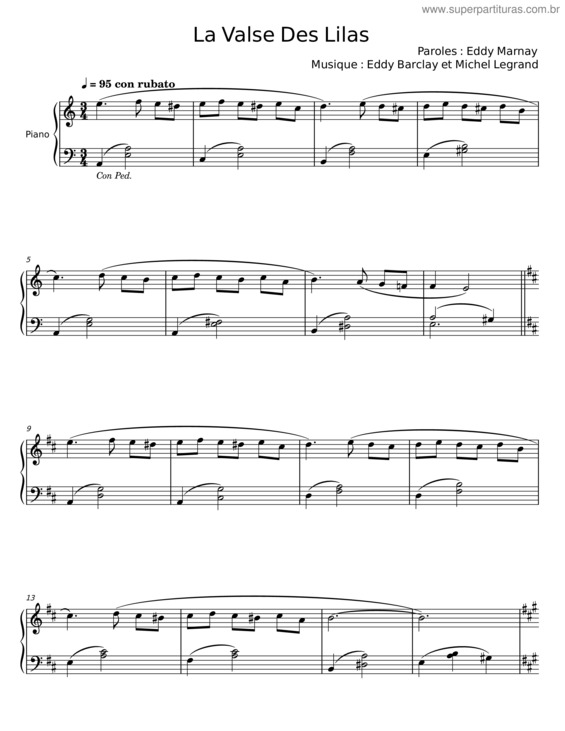 Partitura da música La Valse Des Lilas – Eddy Marnay