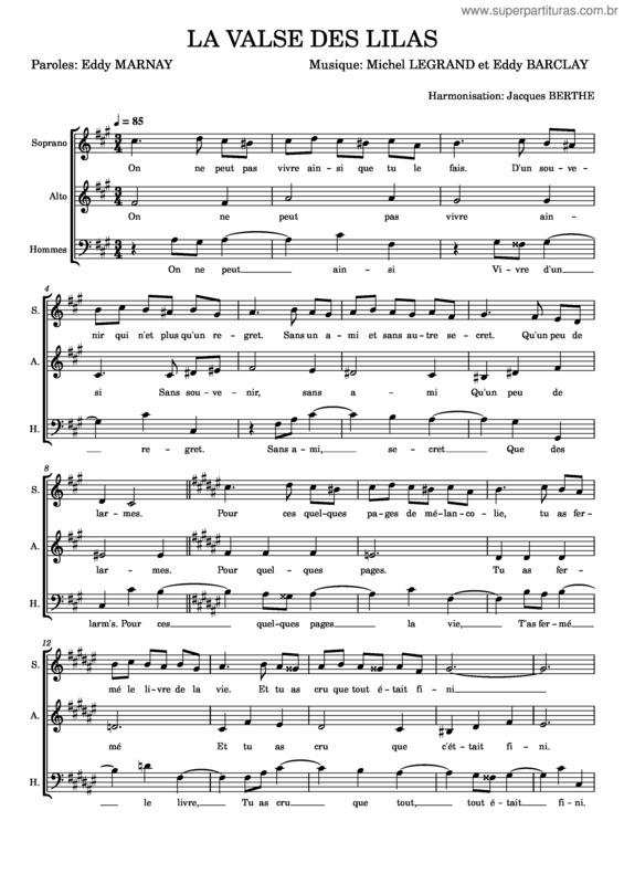 Partitura da música La Valse Des Lilas – Michel Legrand