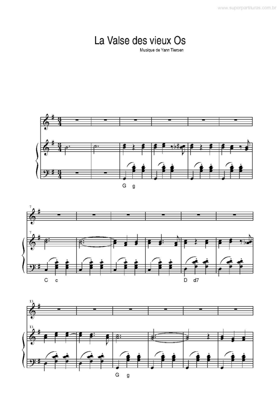 Partitura da música La Valse des Vieux Os