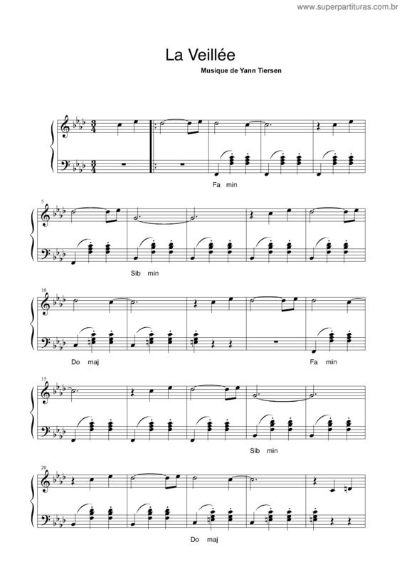 Partitura da música La Veillée v.2