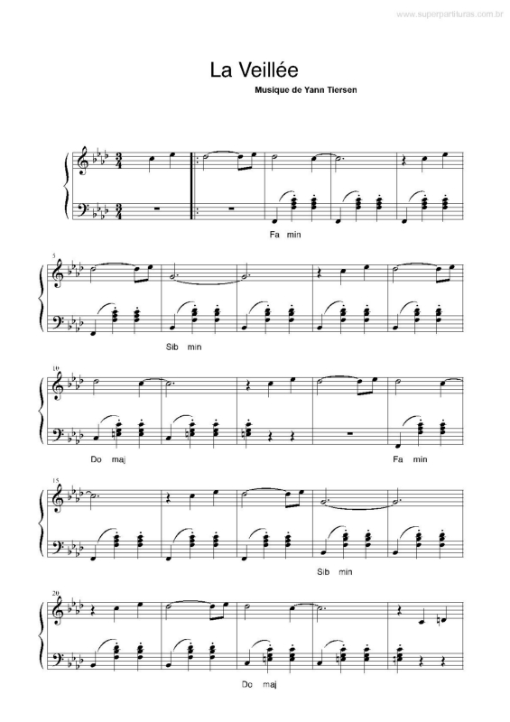 Partitura da música La Veillée