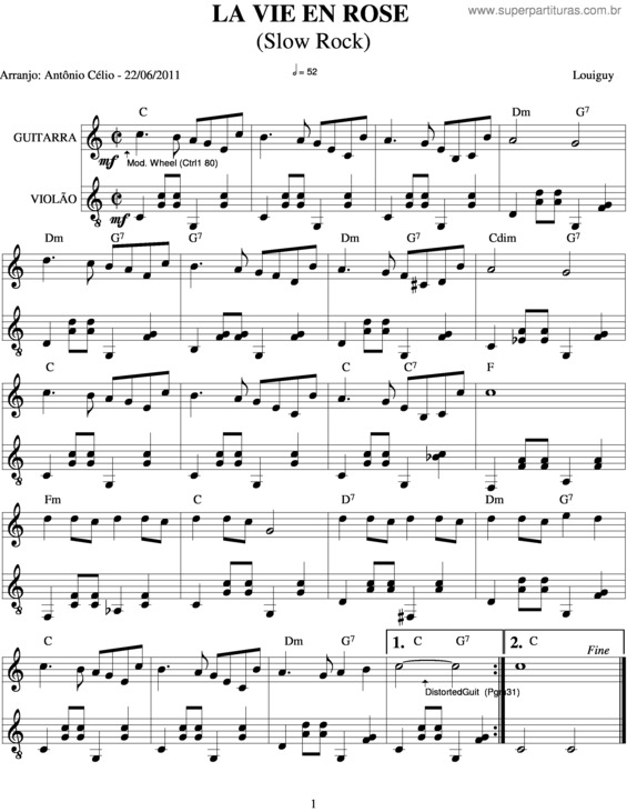 Partitura da música La Vi Em Rose