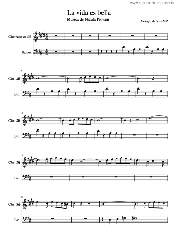 Partitura da música La Vida Es Bella v.15