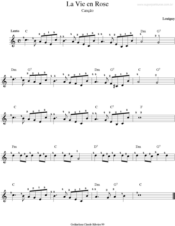 Partitura da música La Vie en Rose v.2