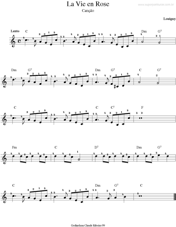 Partitura da música La Vie en Rose v.2