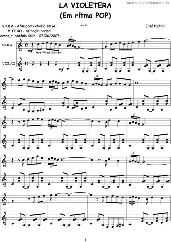 Partitura da música La Violetera v.3
