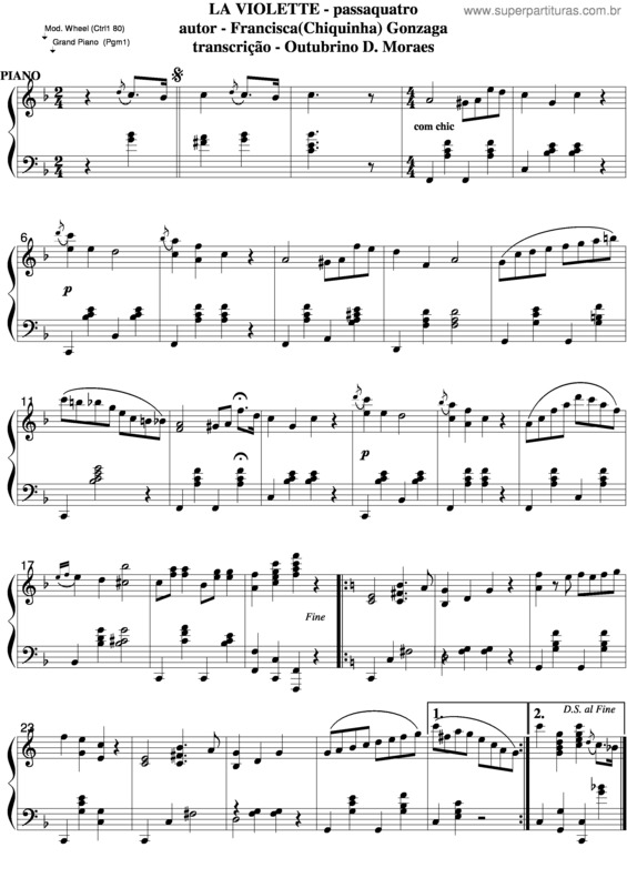 Partitura da música La Violette