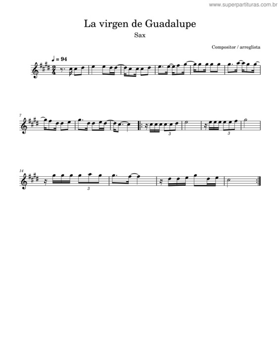 Partitura da música La Virgen De Guadalupe Sax – Sosa_