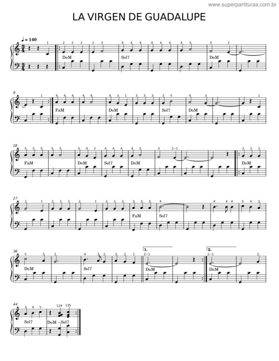 Partitura da música La Virgen De Guadalupe