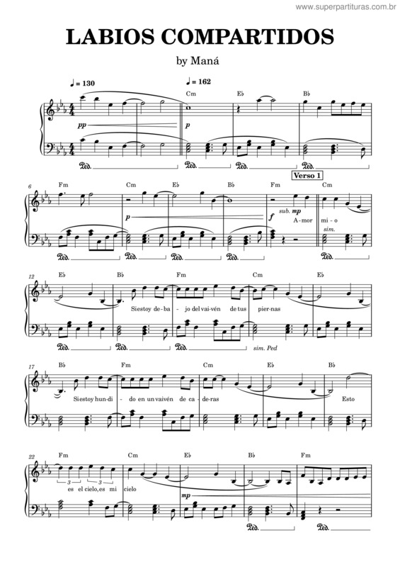 Partitura da música Labios Compartidos – Maná