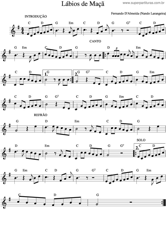 Partitura da música Lábios De Maçã v.2