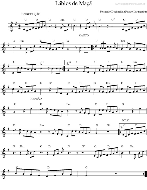 Partitura da música Lábios de Maçã