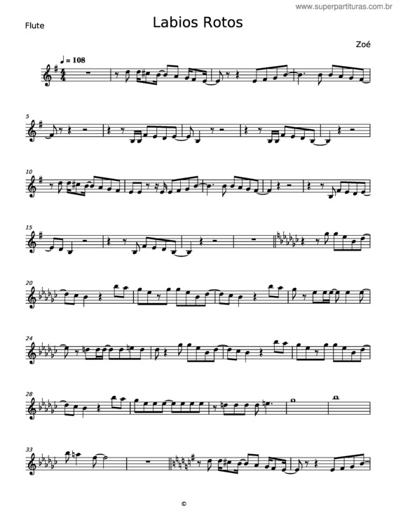 Partitura da música Labios Rotos – Zoé v.2