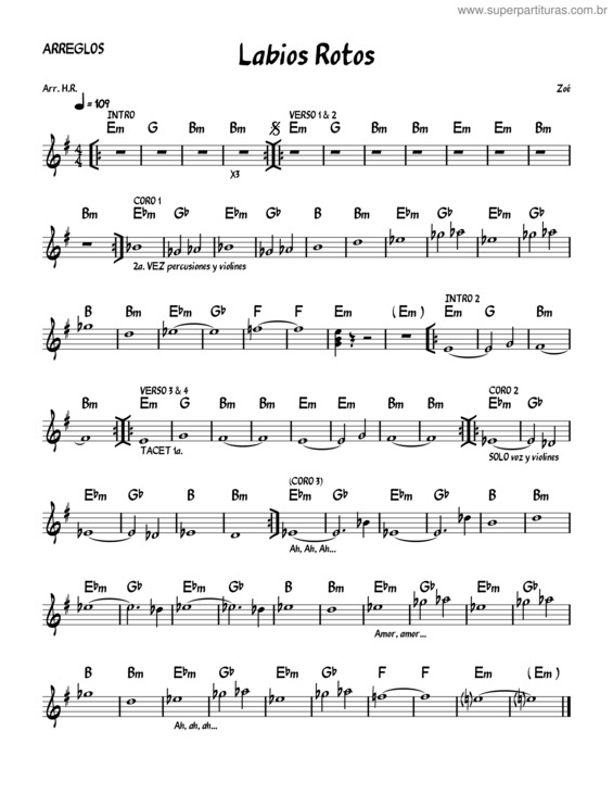 Partitura da música Labios Rotos P3 Arreglos – Ansdsl